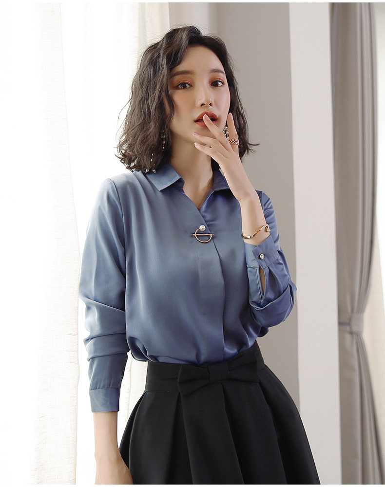 职业装白衬衫女2019秋季新款韩范长袖正装时尚修身绸缎小衫上衣OL-阿里巴巴