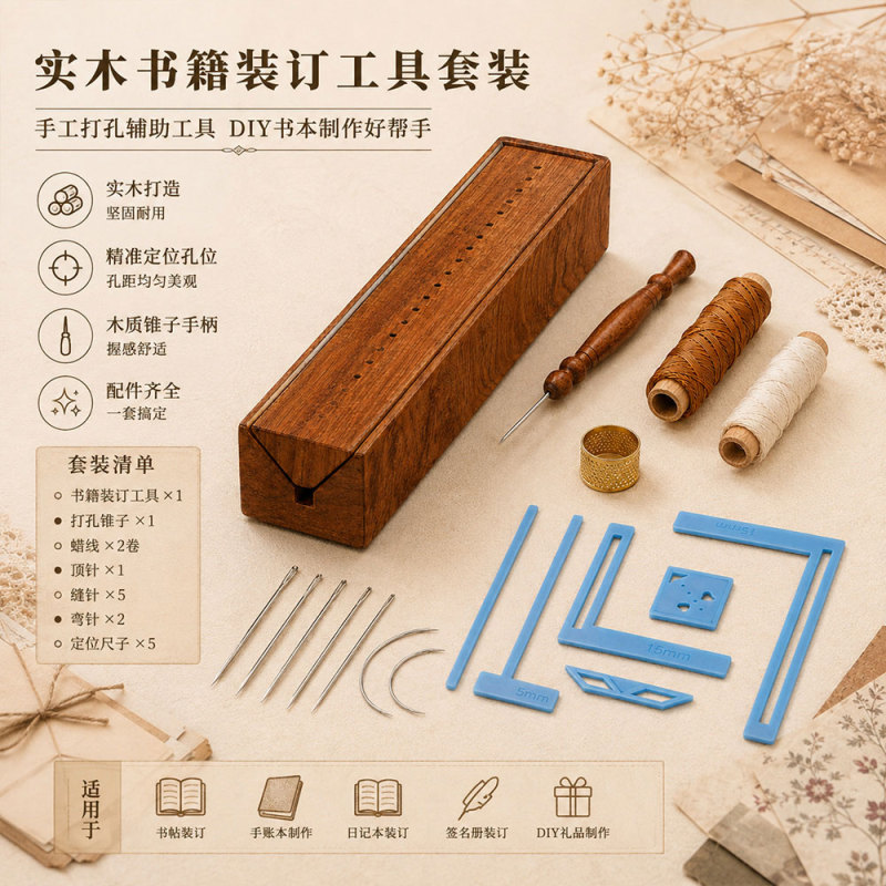 Solid Wood Bookbinding Tool Set, Handmade DIY Book Punching Awl, Handbook Diary Making Tool Solid Wood Bookbinding Tool Set, Handmade DIY Book Punching Awl, Handbook Diary Making Tool
