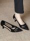 Summer Professional Work Shoes for Women 2025 New Breathable Hollow Mesh Black Stiletto Low Heel Work High Heels