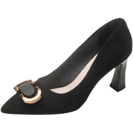 Women's Summer Professional High-Heeled Shoes 2025 New French Style Elegant Fashion Comfortable Versatile Suede Soft-Soled Shoes