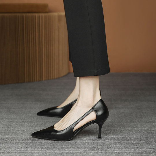 Professional Stiletto High Heels for Women 2025 New Versatile Low Heel Hollow Summer Work Sandals for Women