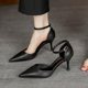 One-Strap Stiletto High Heels for Women, Summer 2025 New Style, Soft Leather Low Heels, Comfortable for Feet, Black Work Sandals for Women