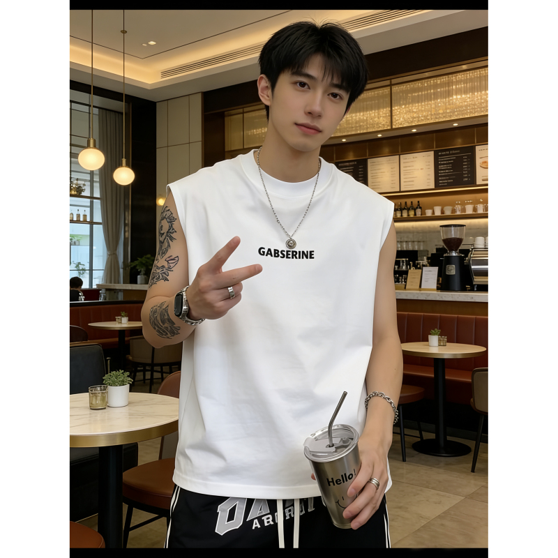 Heavyweight Pure Cotton American-Style Simple Letter Print Tank Top for Men, Summer Casual Loose Sleeveless T-Shirt Sports Top for Men Heavyweight Pure Cotton American-Style Simple Letter Print Tank Top for Men, Summer Casual Loose Sleeveless T-Shirt Sports Top for Men