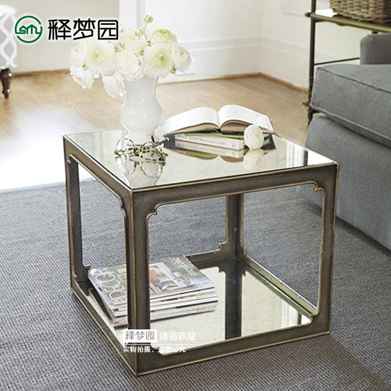 Shimengyuan Fashion and creative mirror corner table glass side table tea mirror sofa table neoclassical style F1535