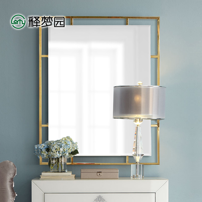 Stainless steel bathroom mirror Gold powder room wall mounted wash dressing bathroom mirror modern simple square 2042