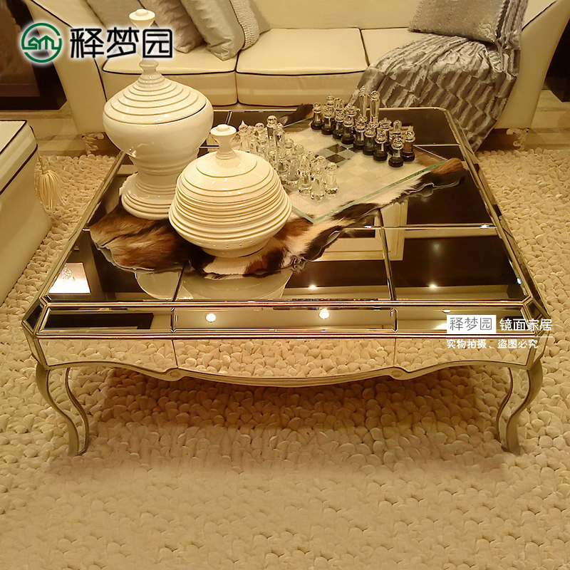 Mirror tea table glass coffee table mirror furniture European champagne neoclassical postmodern 1026