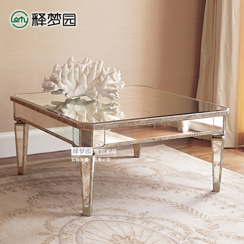 Export boutique coffee table glass coffee table coffee table mirror furniture European antique gold 0810