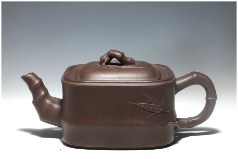 宜兴一厂四方竹节壶紫泥90年代早期老壶精品原矿正品刘洪仙紫砂壶