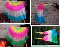  Dance fan Sea school Yangge fan Dance fan lengthened silk gradient color left and right hands double-sided