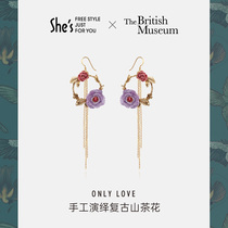 shes British Museum only love handmade flower Camellia tassel 925 silver earrings temperament advanced ear hook