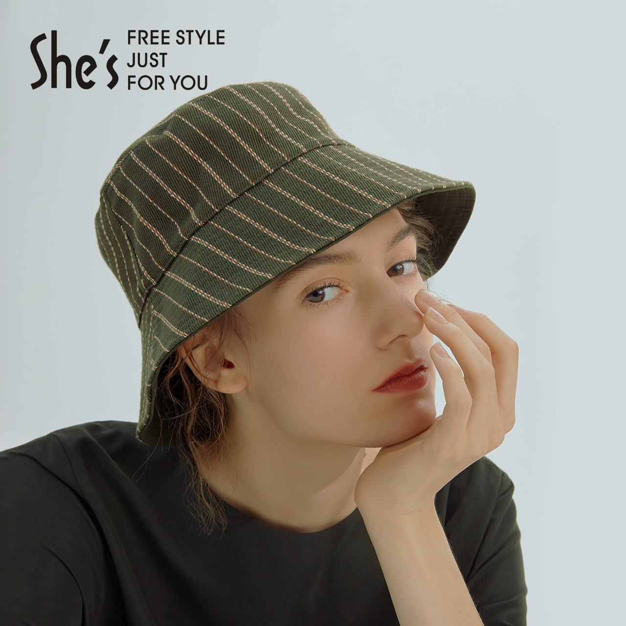 shes Akaneko summer double-sided fisherman hat women's sun shade sunscreen contrast color check hat outdoor wild sun hat