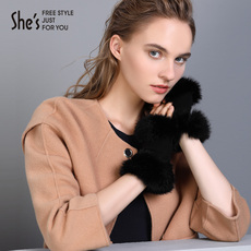 Перчатки f店shes配饰品 半截露指毛绒手套 兔毛羊毛混纺加厚保暖手套女