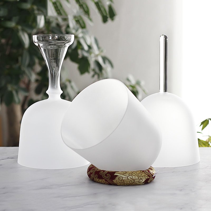 Crystal Bowl Holy Grail With Frosted Design Meditation Decompression Sound Therapy Extraction Ear Yoga Custom Manufacturer Direct Selling Leather Stick