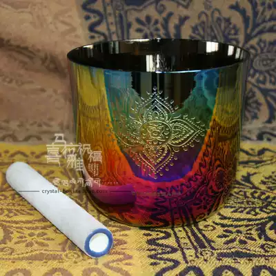 Crystal bowl color aurora colorful chakra pattern engraving design 6789 inch yoga sound therapy meditation healing instrument