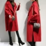 Áo khoác len nữ màu đỏ dài 2017 mùa đông mới phiên bản Hàn Quốc của áo khoác len mỏng dày mỏng nữ - Áo Hàn Quốc áo khoác dạ măng tô nữ