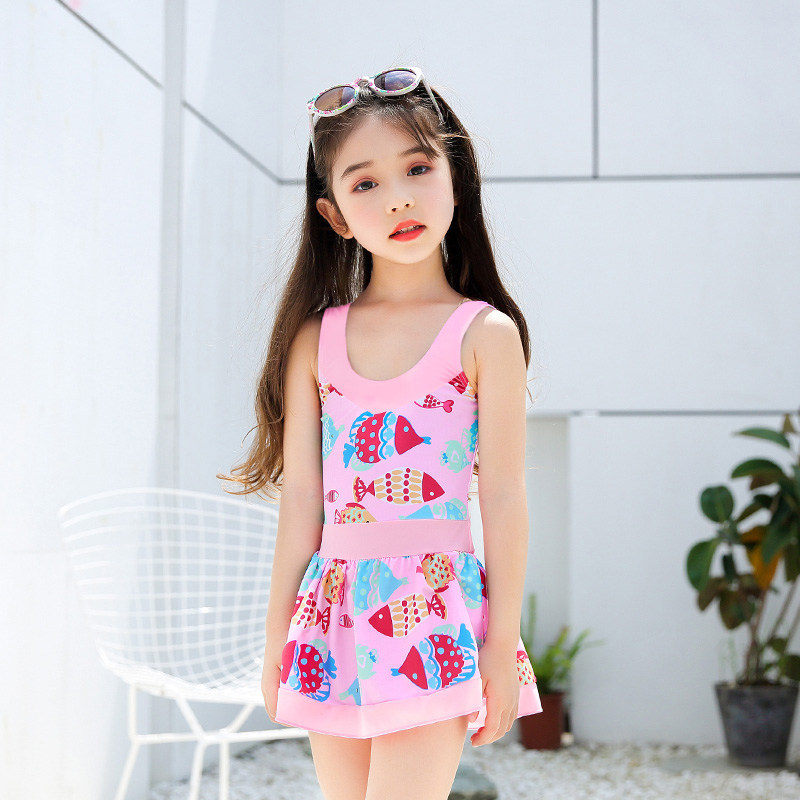 Children, Girls, Girls, Small, Medium Size, One-piece Dress, Swimsuit, Korean Cute Baby Spa Student Swimwear