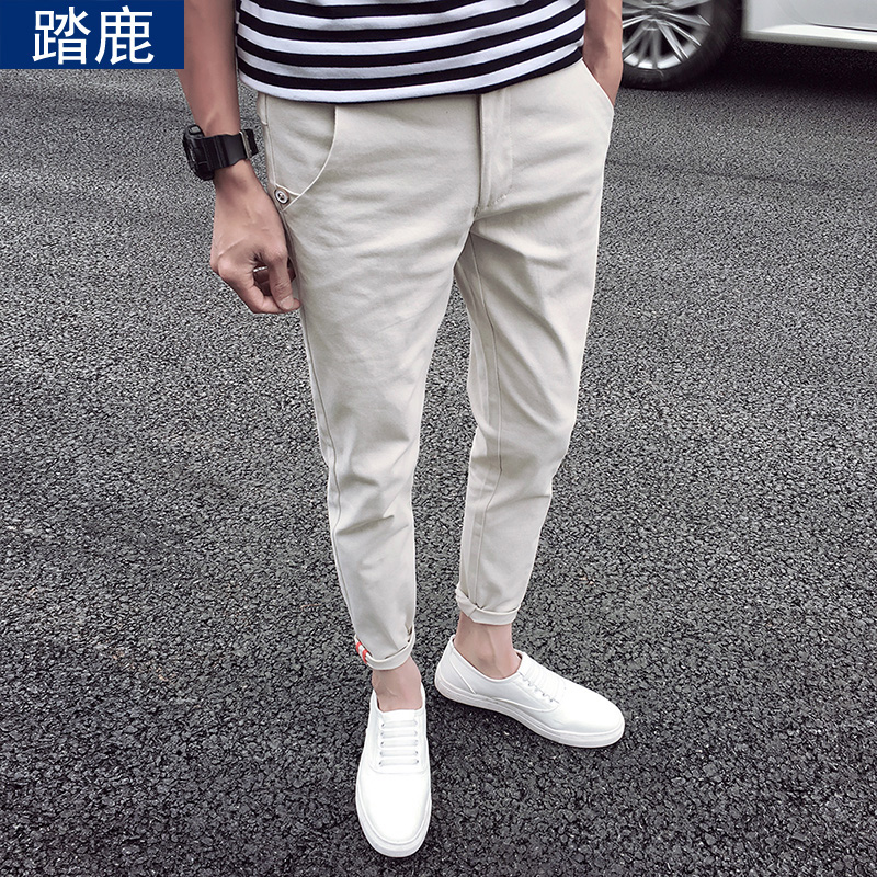 Nine-point pants Men's casual pants summer small feet slim 89 points bundle foot closure Korean version of the trend brand wild eight points