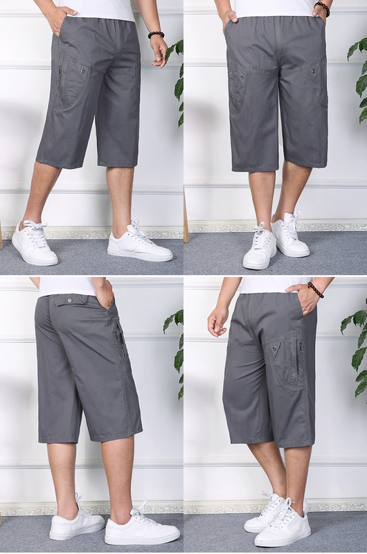 Mùa hè của nam giới quần trung niên cotton bãi biển quần shorts kích thước lớn thể thao lỏng lẻo cắt quần trung niên ống túm mỏng