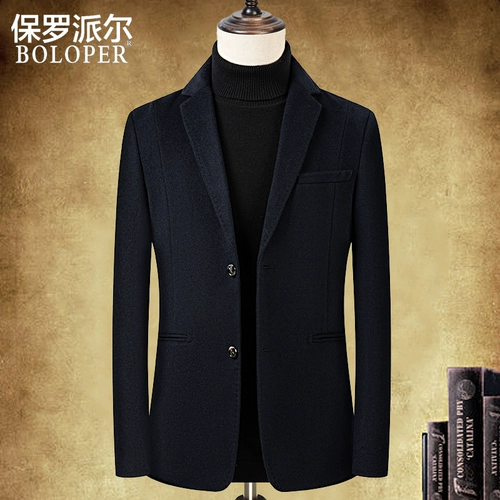 Мужская демисезонная шерстяная утепленный лонгслив, шерстяной пиджак классического кроя для отдыха, куртка, увеличенная толщина, облегающий крой, в корейском стиле