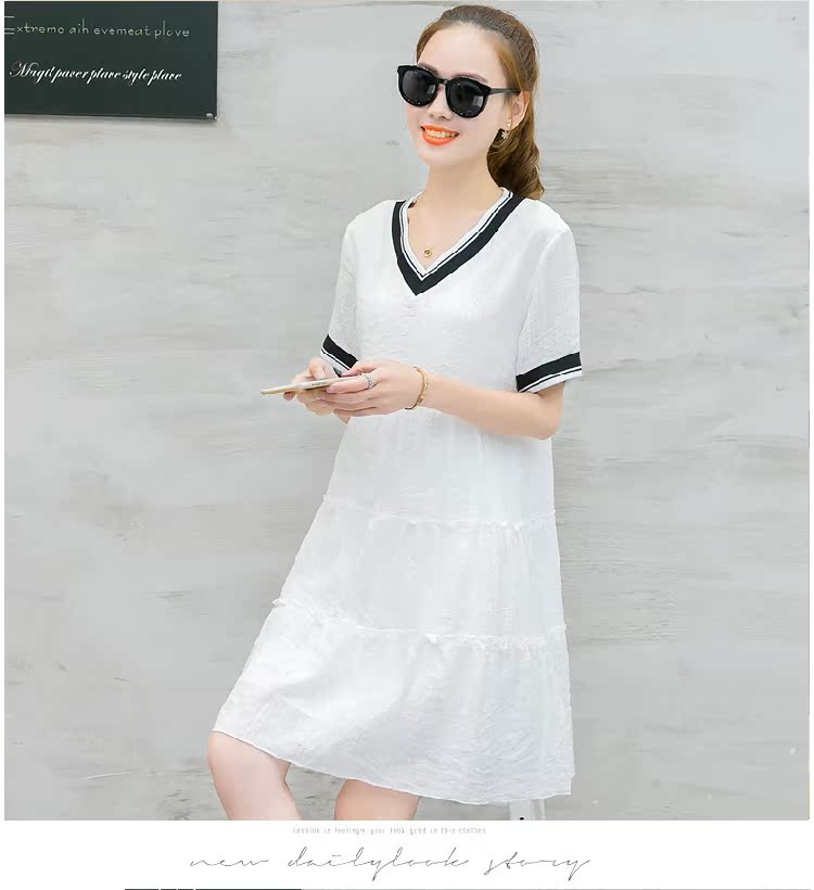 Mùa hè 2019 mới của phụ nữ lỏng lẻo giảm tuổi búp bê váy size lớn Một từ áo dài nữ mùa hè v - A-Line Váy váy xòe hoa nhí