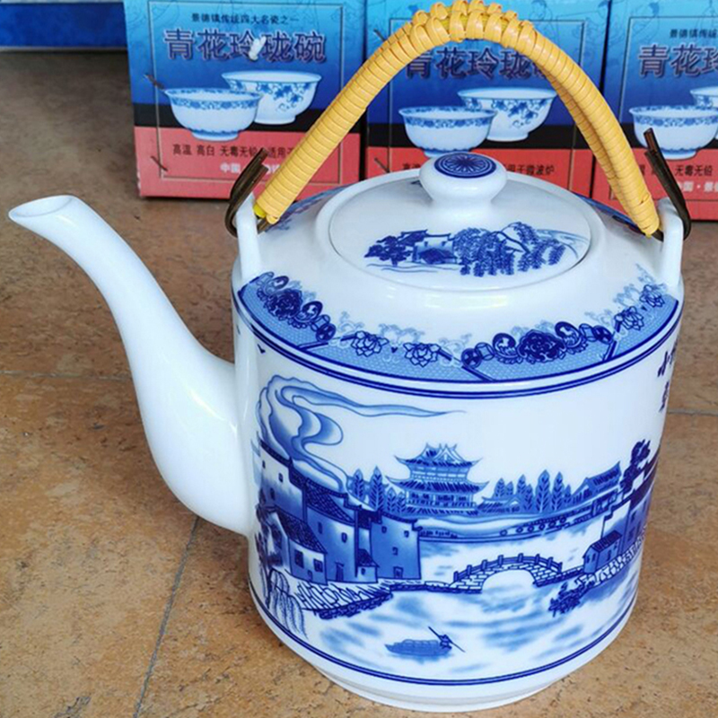 The Product jue jingdezhen ceramic teapot high - capacity ceramic teapot cool large blue and white girder kettle pot teapot