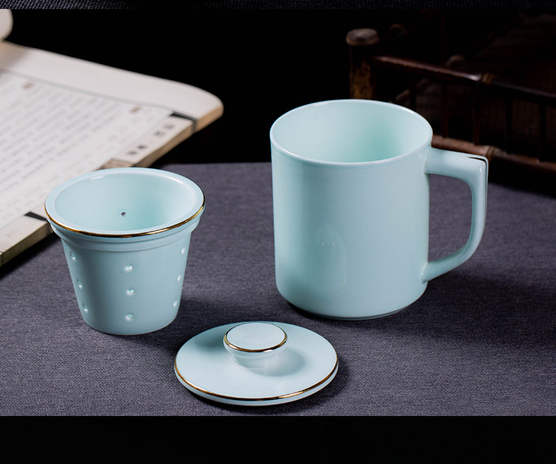 Jingdezhen filtering ceramic tea cups with cover cup of large capacity domestic cup cup celadon office