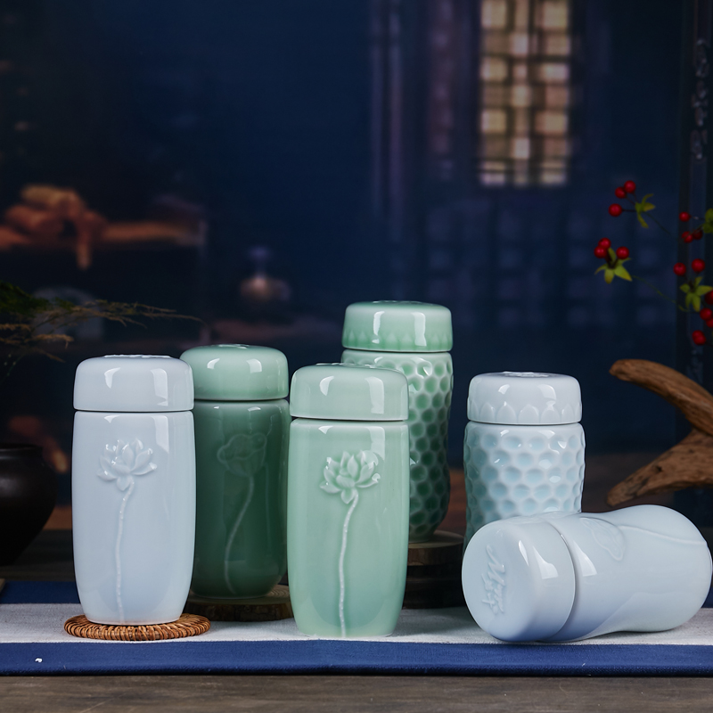 Jingdezhen ceramics with cup of men and women with cover filter cup celadon double car with ceramic tank