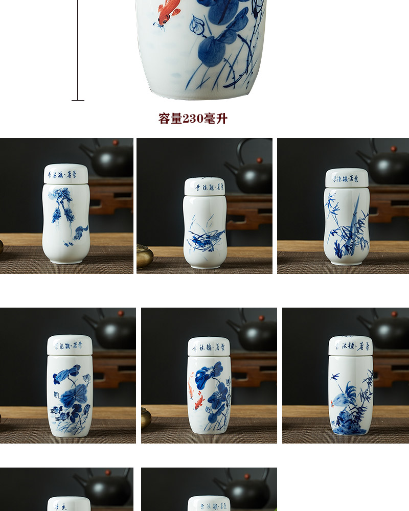 Jingdezhen ceramic cups ms vacuum cup men 's double cup with cover under the blue and white porcelain glaze hand - made car filter