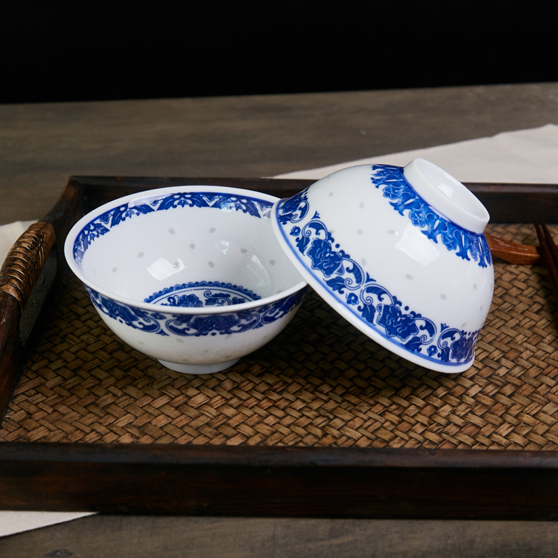 The Product jue jingdezhen blue and white porcelain rainbow such use tall bowl of noodles bowl large bowl of beef noodles in soup bowl of domestic wholesale 6 inches