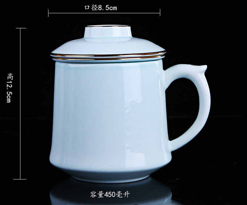 Jingdezhen filtering ceramic tea cups with cover cup of large capacity domestic cup cup celadon office