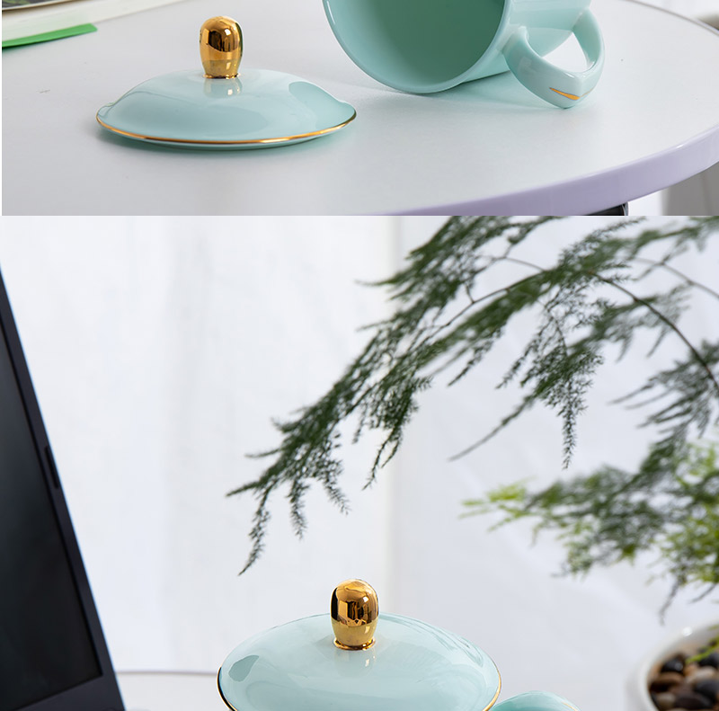 Jingdezhen ceramic cups with cover household ipads porcelain cup green glaze gold cup working meeting of mugs