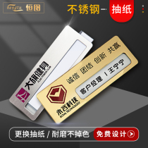 Stainless steel slot slot slot card customized brand needle high-grade metal magnet employee name brand work card