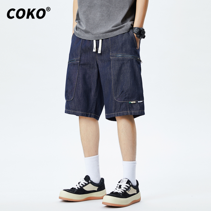 Coko American Retro Original Color Workwear Denim Shorts for Men, Loose Fit, Large Size, Summer Thin Style, Trendy and Cool Five-Point Shorts Coko American Retro Original Color Workwear Denim Shorts for Men, Loose Fit, Large Size, Summer Thin Style, Trendy and Cool Five-Point Shorts