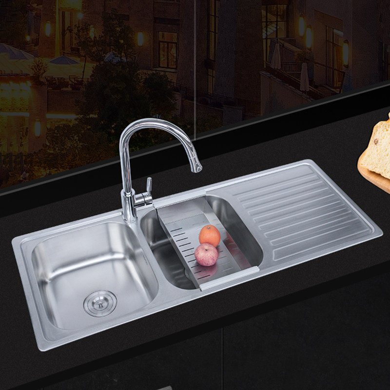 New Pint Kitchen Sink Double Sink Package Integrated Forming Drain Plate Wash Vegetable Basin Up 304 Stainless Steel With Terrace