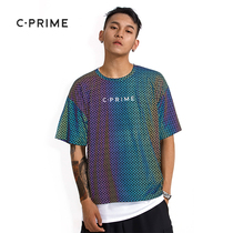 CPRIME refraction T-shirt hip-hop loose large size 2019 new trendy brand hip-hop electric python sports short-sleeved men