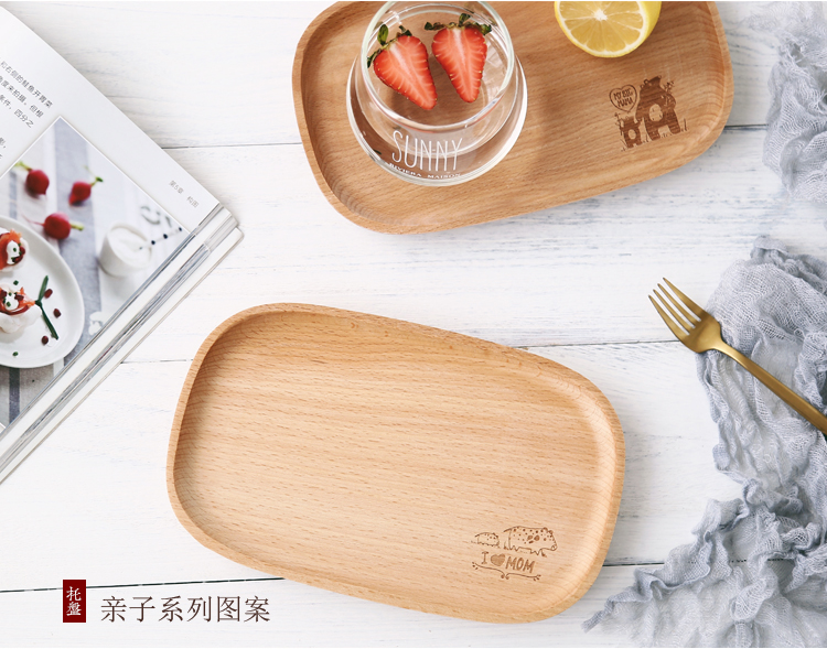 Phim hoạt hình trẻ em tấm gỗ Phong cách Nhật Bản món ăn bằng gỗ không sơn khay Nhật Bản khay Nhật Bản cha mẹ con may mắn tấm gỗ đồ gia dụng gỗ