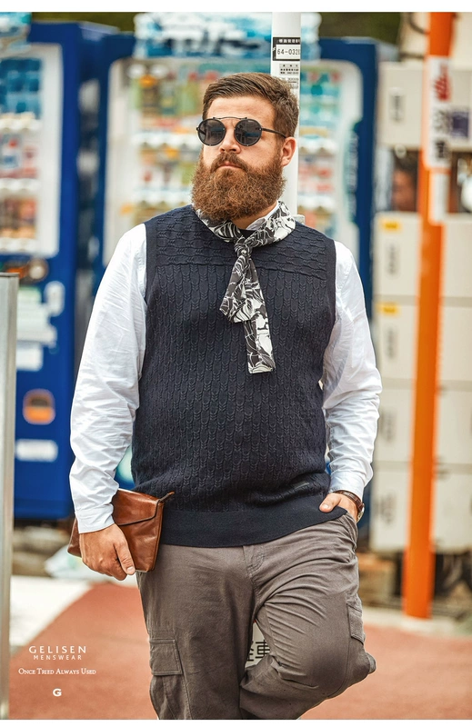 Glory GELISEN quần áo nam size lớn chất béo kinh doanh áo len cộng với chất béo cộng với áo vest rộng