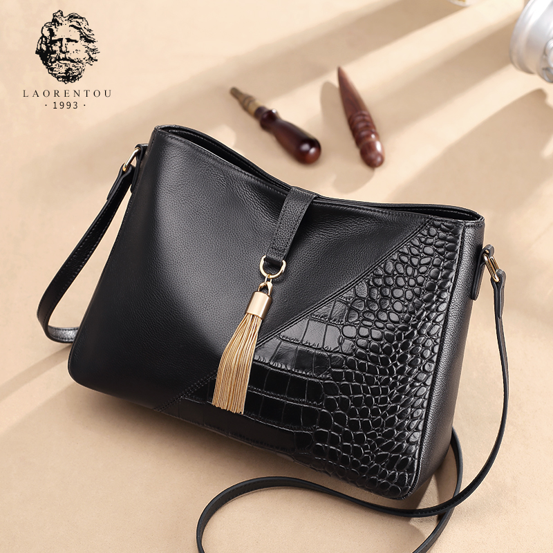 Old man head bag female 2021 new trendy leather crocodile pattern stitching all-match fashion soft leather shoulder bag messenger