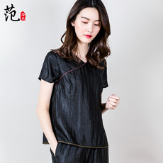 Одежда для дам 范洛思夏装新款真丝香云纱上衣女中式刺绣桑蚕丝大码妈妈丝绸女装