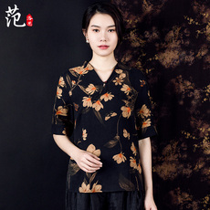 Одежда для дам 【母亲节特惠】重磅真丝莨绸香云纱衬衣中式杭州丝绸桑蚕丝上衣