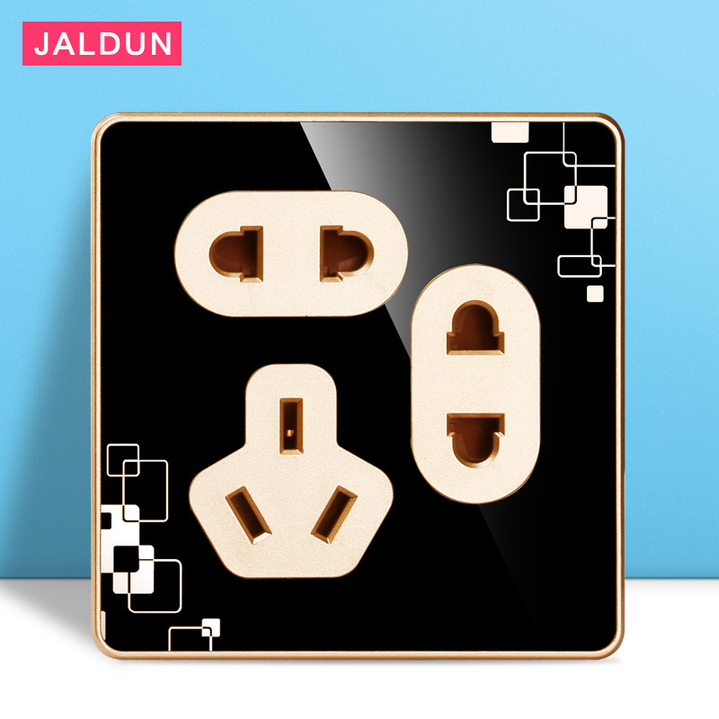 Seven-hole socket household 86 type with steel frame two two three plug wall switch panel black with pattern power socket