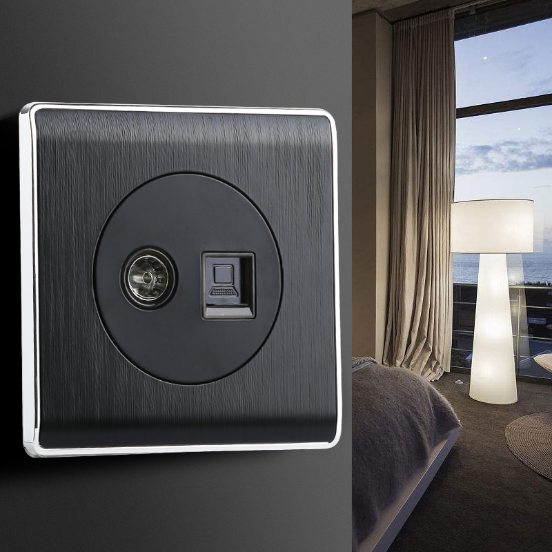 Galyton Wall Light Point Switch 86 Type Concealed Home Switch TV Computer Socket C5 Black Dot Switch