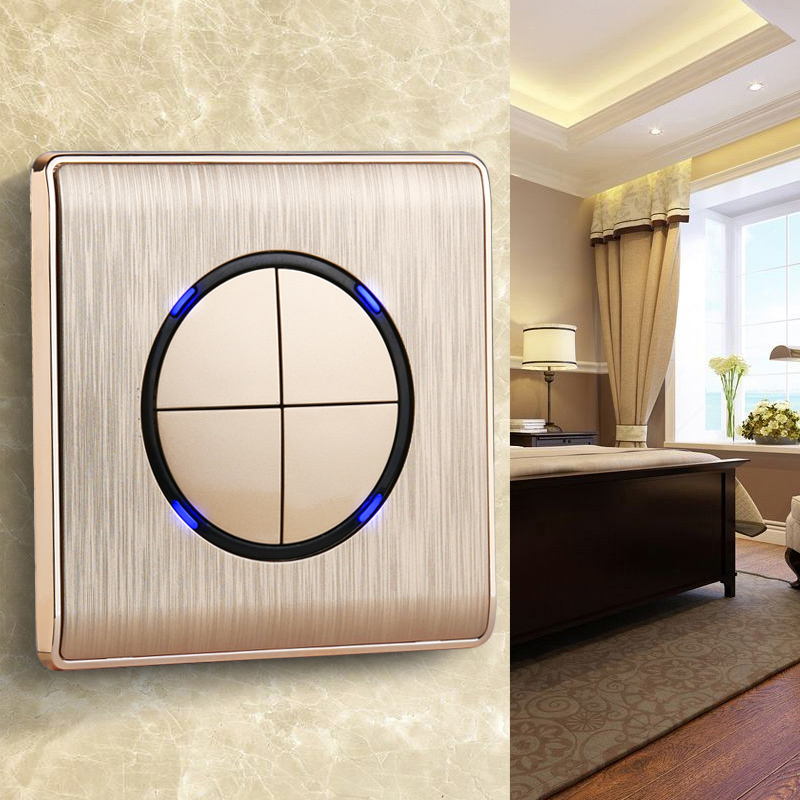 86 type concealed household tap switch Power outlet set four-open double-cut wall switch