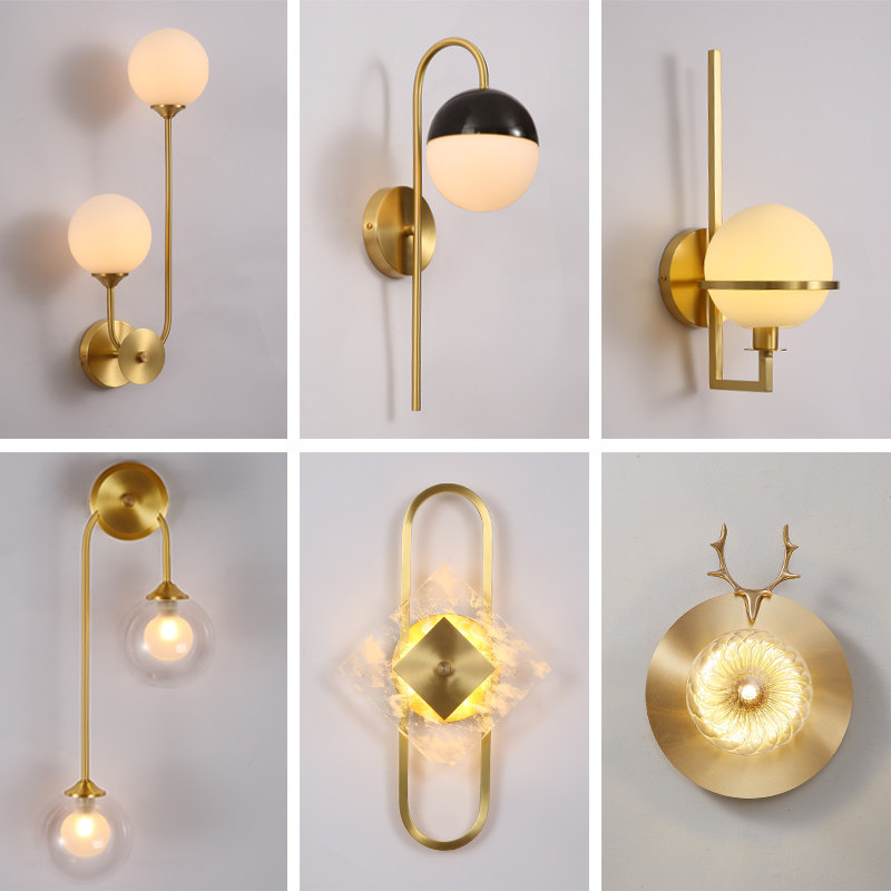 New all-copper light luxury crystal wall lamp living room background wall simple Nordic style bedroom bedside staircase aisle lamp