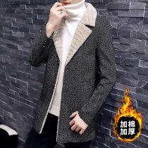 Autumn and winter woolen coat mens long style plus cotton thick coat mens Korean youth warm woolen trench coat tide
