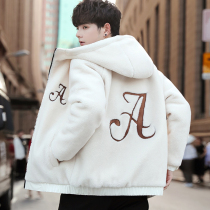 Teen Cotton Clothing Men Winter Lamb Fleece Trend Cotton Padded Jacket Junior High School Students Double Face Wearing Jacket Down Cotton Clothing