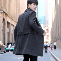 Two-sided big coat mens medium long section Korean version autumn winter thickened youth look good son coat Niko wind clothes trend