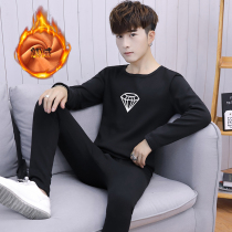 Teenage junior high school students plus velvet thick thermal underwear set mens soil winter handsome autumn clothes a set of clothes
