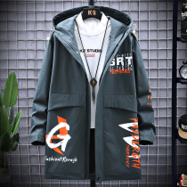 Teenager long windbreaker mens autumn coat Korean version of handsome new students personality hat autumn coat tide
