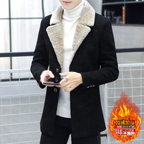 Windbreaker mens winter 2020 new handsome long Korean Slim Plus velvet padded coat woolen coat man